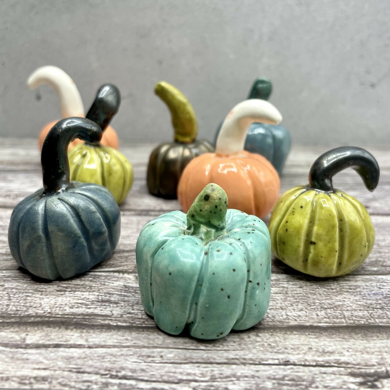 Miniature Ceramic Pumpkins  Handcrafted Autumn Decor in Mixed Colours
