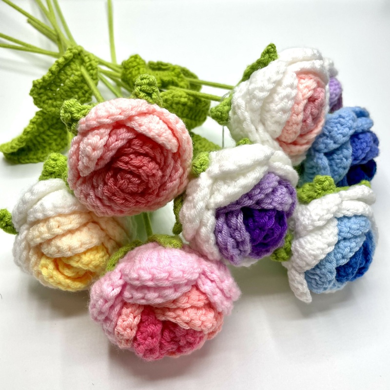 Pastel Crochet Rose Bud Stems|Purples|Pinks|Yellow|Blues