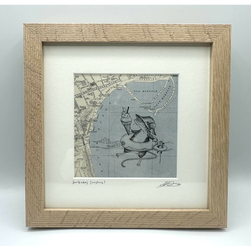 Scarbados Sunshine! – Original pen drawing on vintage map ( Scarborough) by Jenny Davies