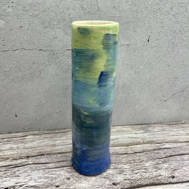 Tall Handmade Ceramic Vase  Ocean Blue and Green Abstract Glaze