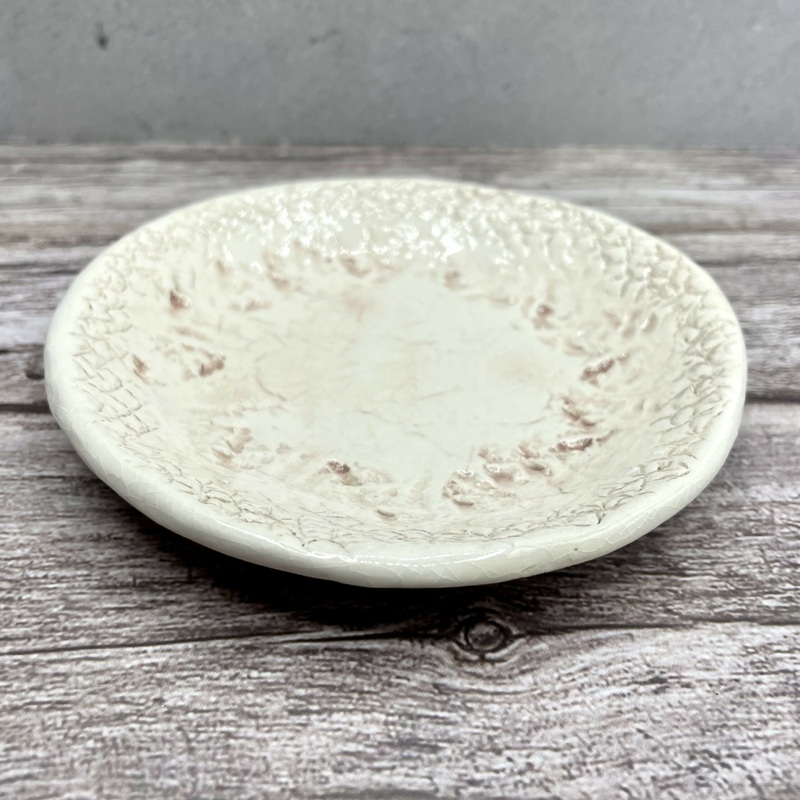 Textured Ceramic Trinket Dish  Soft Blush & Crackle Glaze