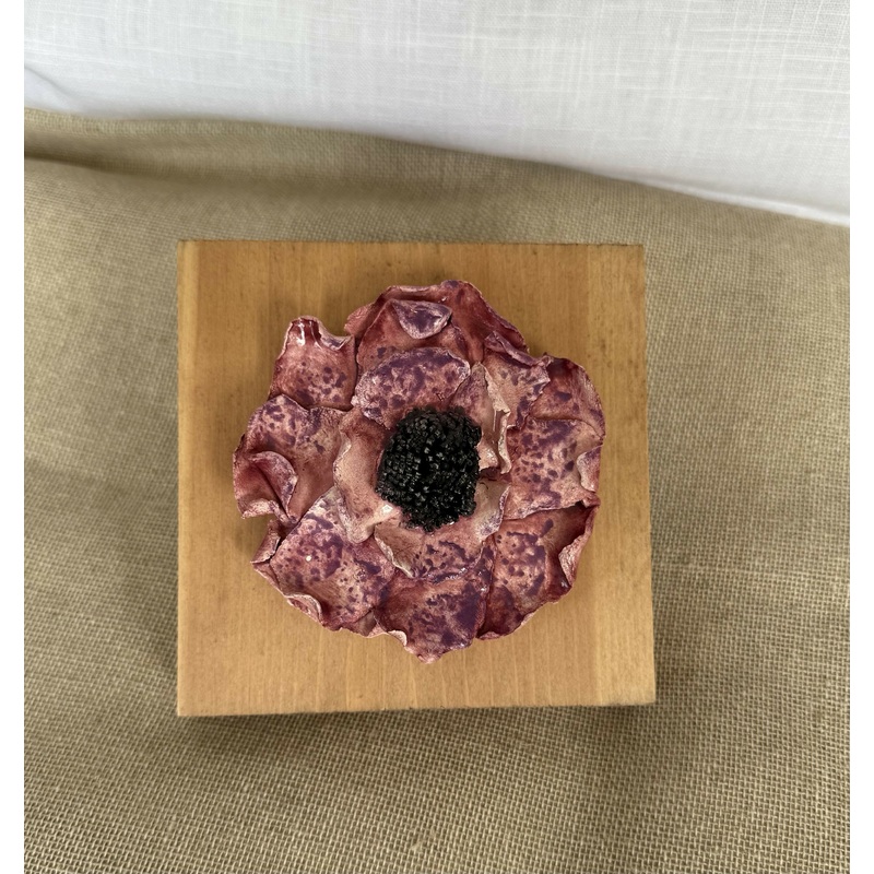 Wooden Wallhanging With 3D Ceramic Flower