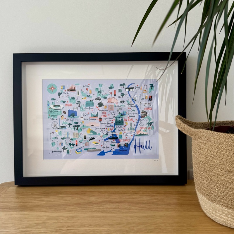 A4 Black Framed Hull Map Art Print