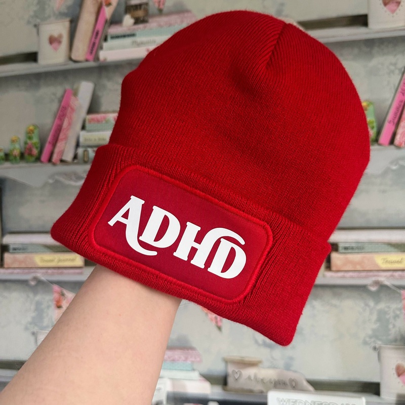 ADHD Cuffed Rectangular Patch Beanie Hat