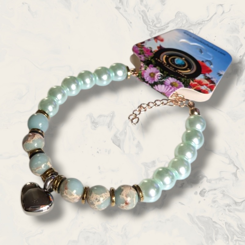Agalmatolite & Aqua Glass Bead Memorial Urn Bracelet