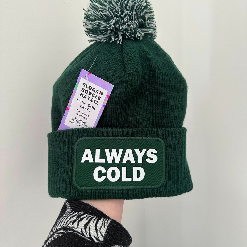 Always Cold Cuffed Rectangular Patch Bobble Hat