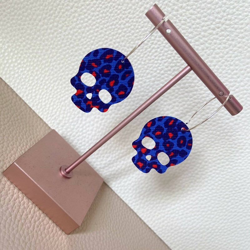 Blue Leopard Skull Hoops