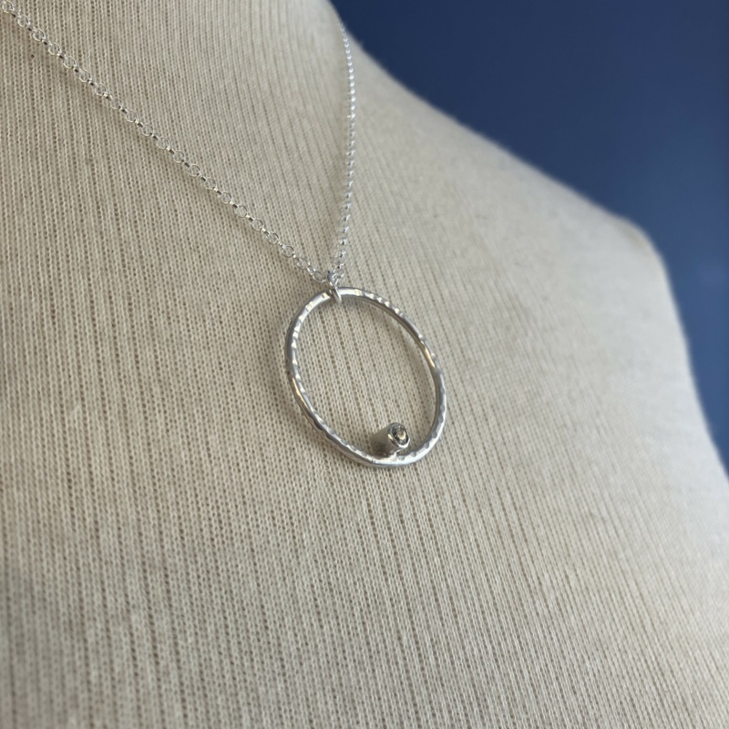 Circle Pendant with clear Topaz gemstone