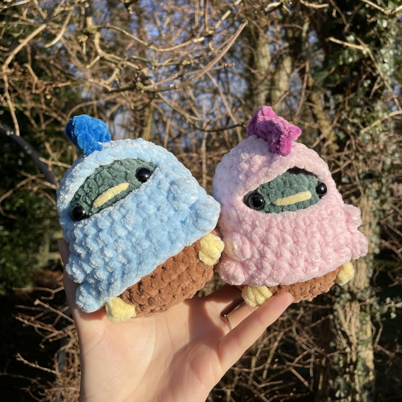 Crochet Duck-A-Saurus|Light Pink Body Dark Pink Spikes|Light Blue Body Dark Blue Spikes|Light Pink Body Light Blue Spikes|Light Blue Body Light Pink Spikes|Dark Blue Body Light Blue Spikes|Light Purple Body Light Pink Spikes|Black Body Orange Spikes|Yello