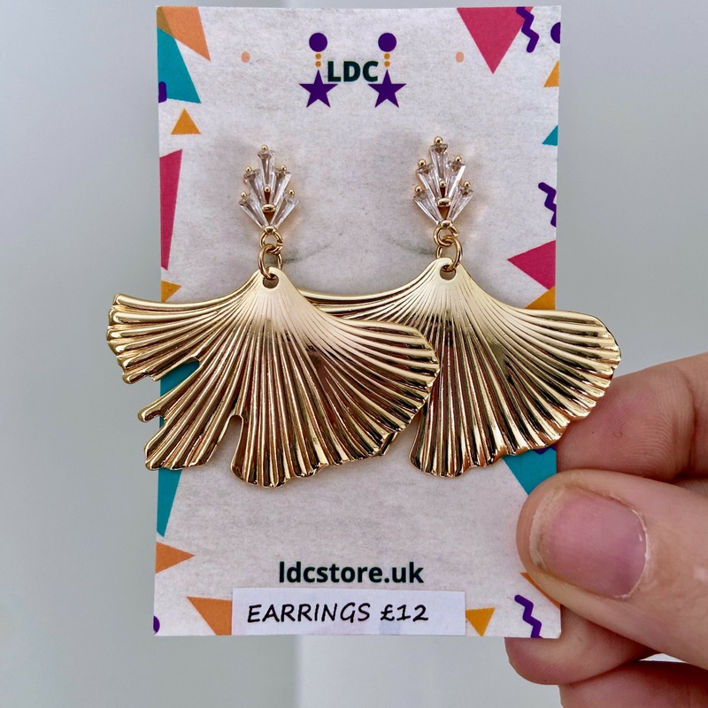 Crystal Drop Gingko Leaf Earrings