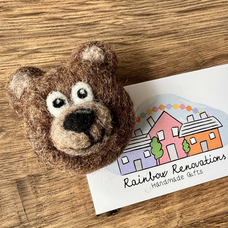 Felted Bear Keyring|Brown|White|Light Brown|Purple|Plum|Pink|Grey|Green|Olive|Beige