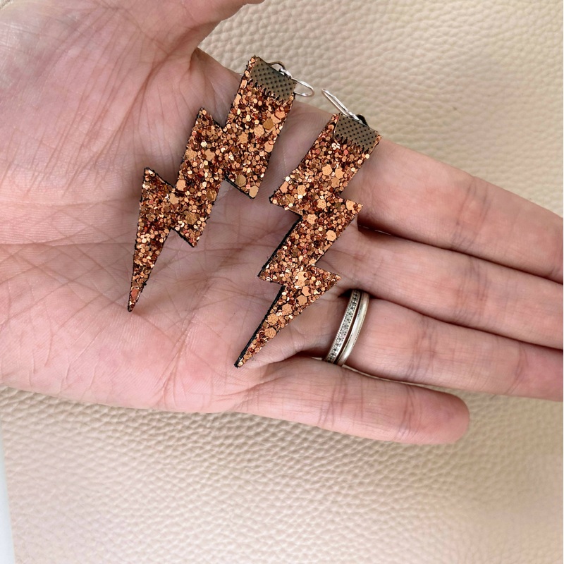 Flash Lightning Bolt Earrings in Copper Glitter