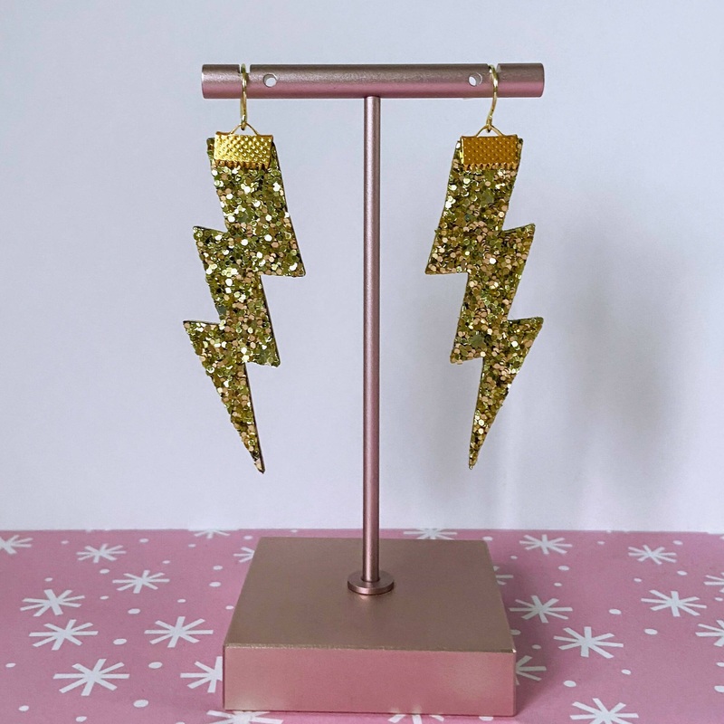 Flash Lightning Bolt Earrings in Matt Gold Glitter
