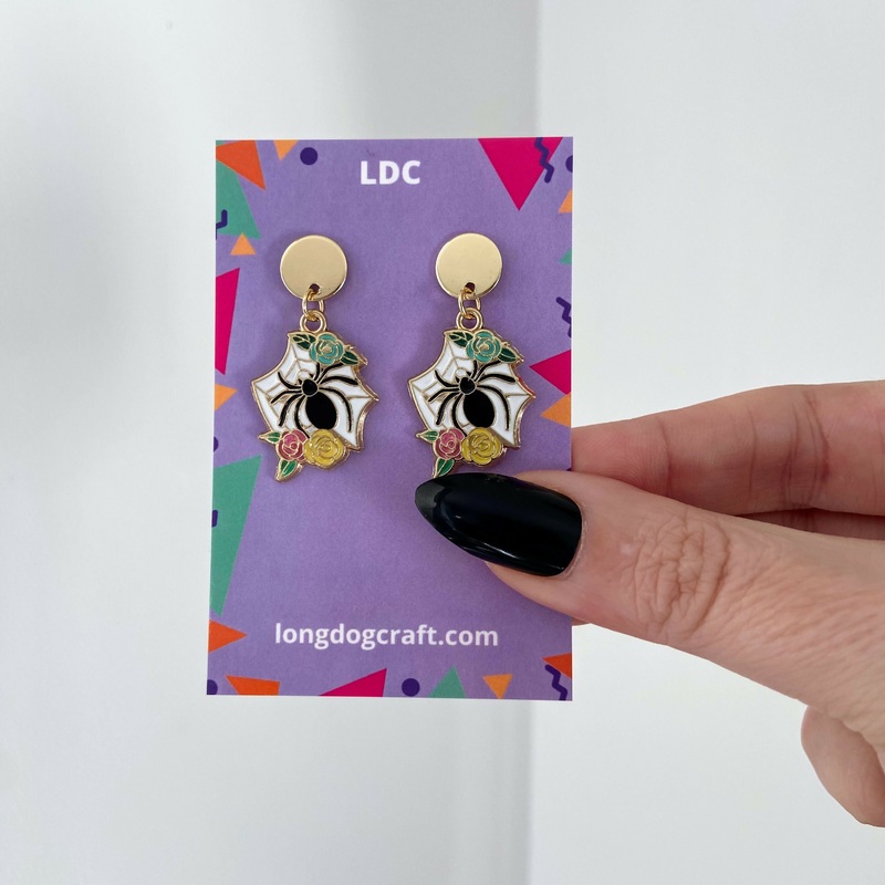 Floral Spider Drop Stud Earrings