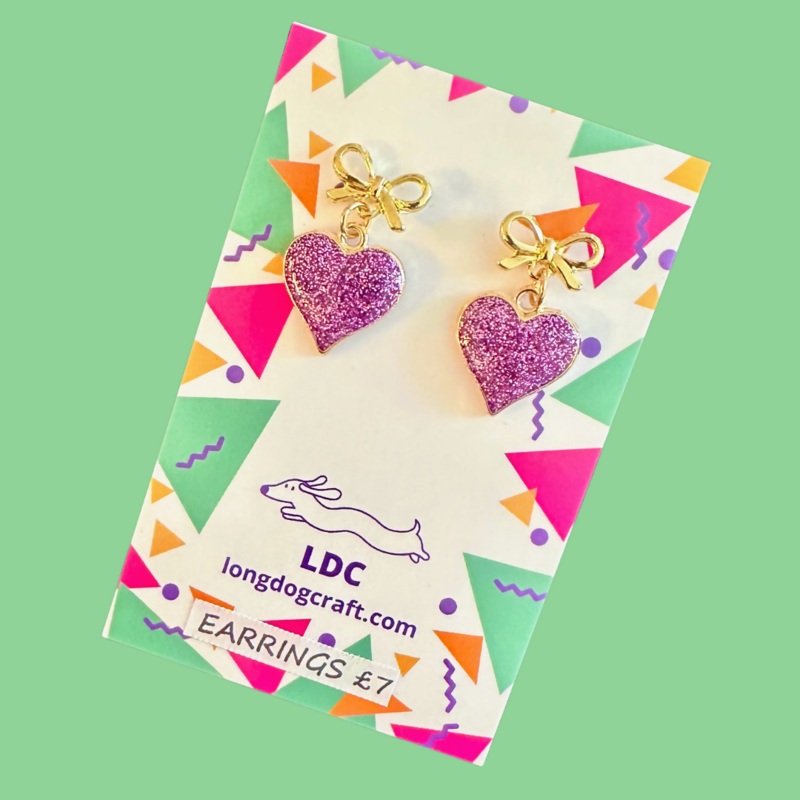 Glitter Heart Drop Stud Earrings