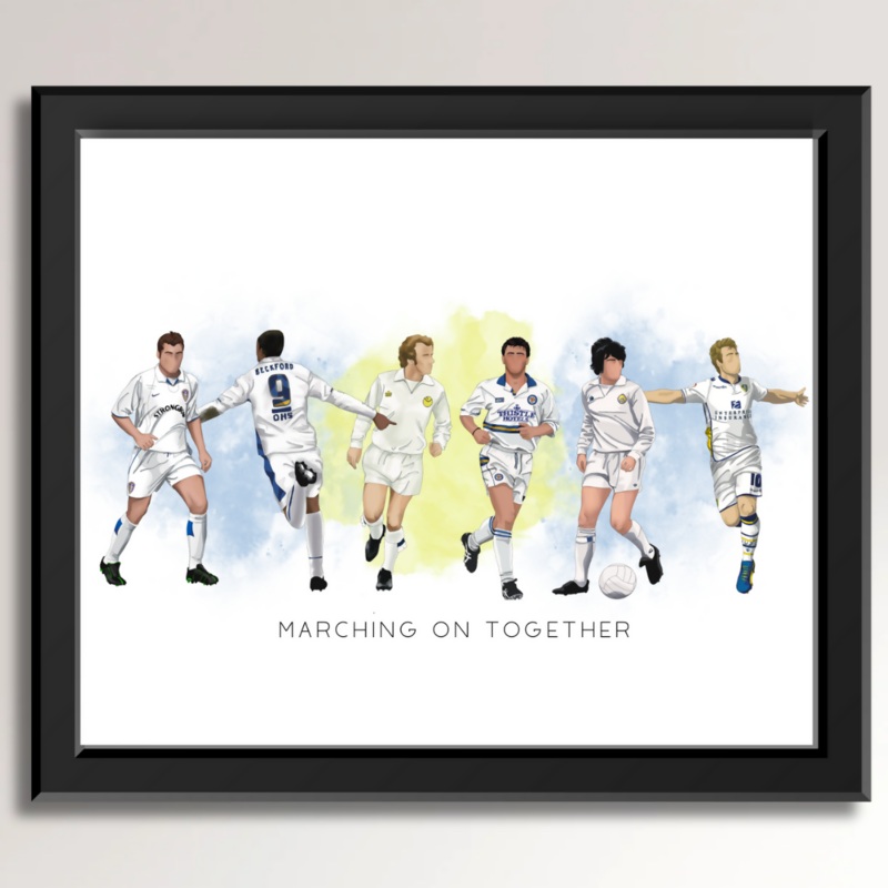Hand-Drawn Leeds United Legends Print  Marching On Together (Framed)