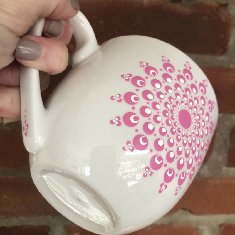 Hand Painted Dot Mandala Large Mug: Hot Pink with White