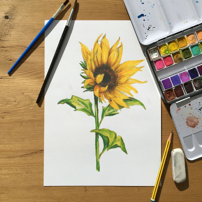 Hand-painted Watercolour Sunflower Print