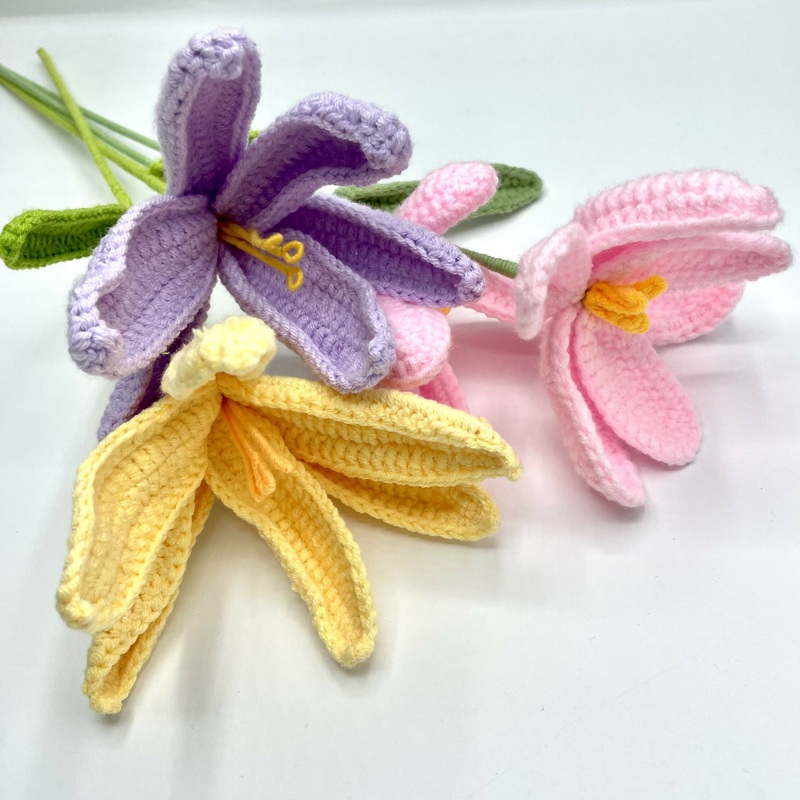 Handmade Crochet Lily Stem  Summer Pastel Blooms