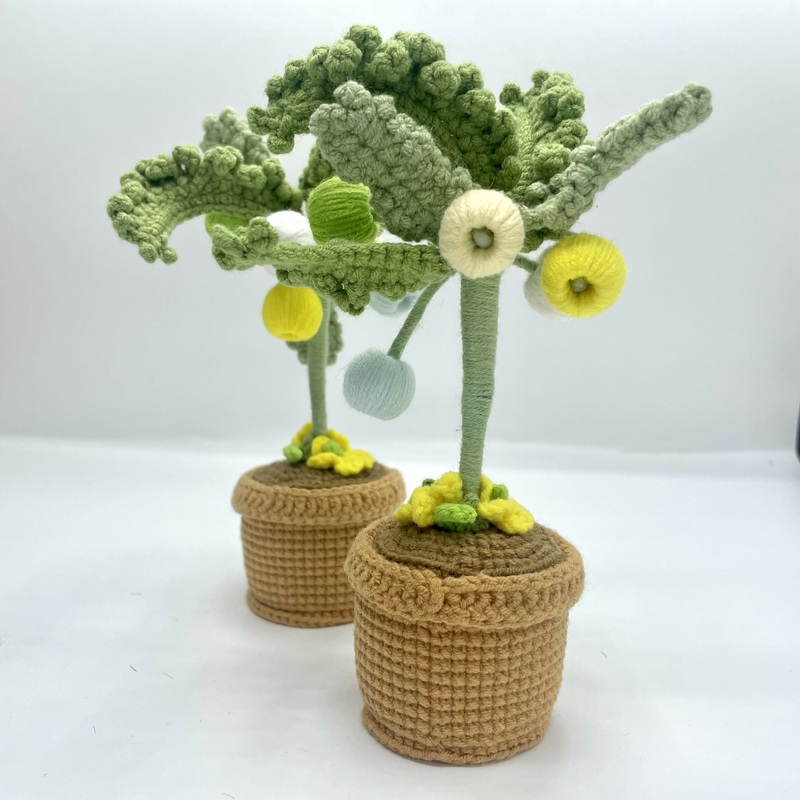 Handmade Crochet Pom Pom Tree  Sculptural Yarn Art