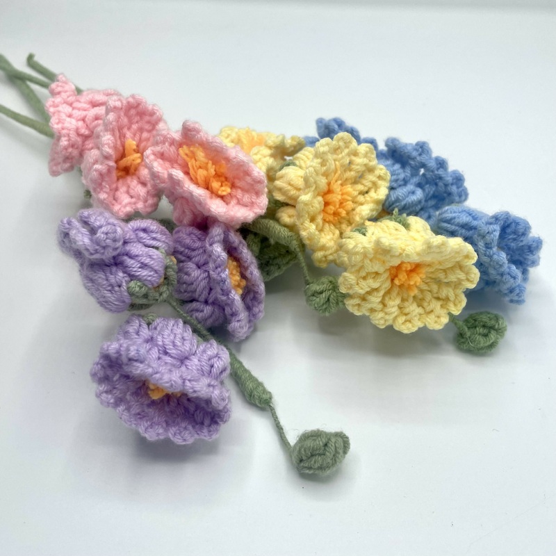 Handmade Crochet Wildflower Stem  Soft Spring Colours
