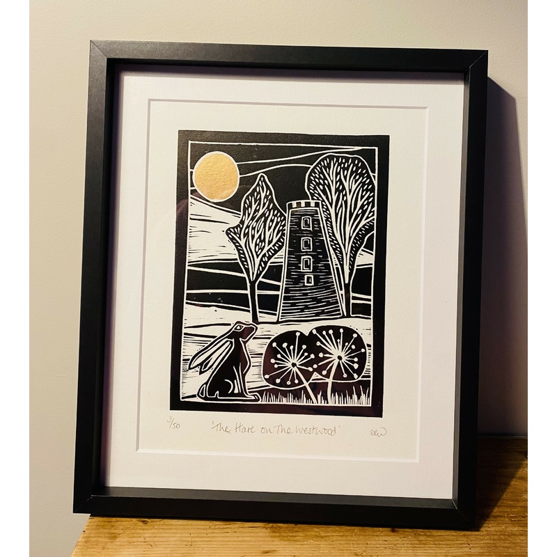 Hare on the Westwood Framed Lino Cut Print