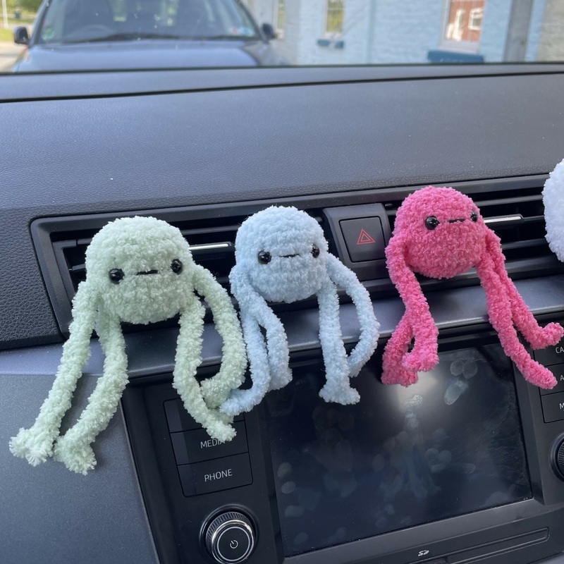 LankyBlob Crochet Car Buddy|Dark Pink|Dark Blue|Light Pink|Light Green|Red|Light Blue