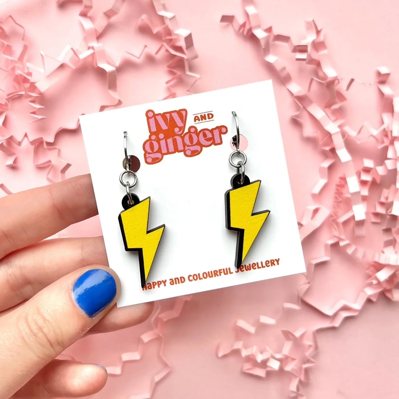 Lightning Bolt Huggie Hoop Drop Dangle Earrings