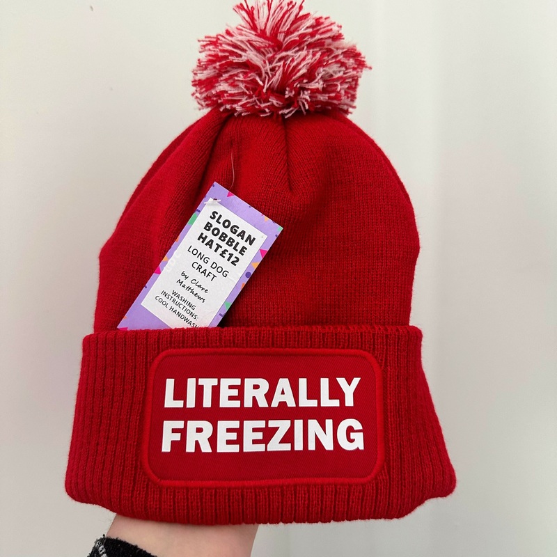 Literally Freezing Cuffed Rectangular Patch Bobble Hat