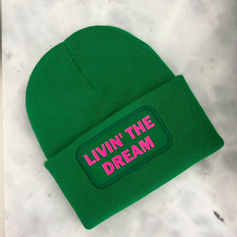 Livin The Dream Cuffed Rectangular Patch Beanie Hat