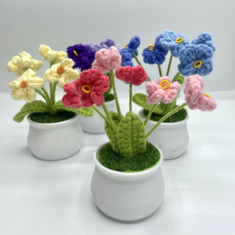 Mini Crochet Potted Flowers  Handmade Bloom Display