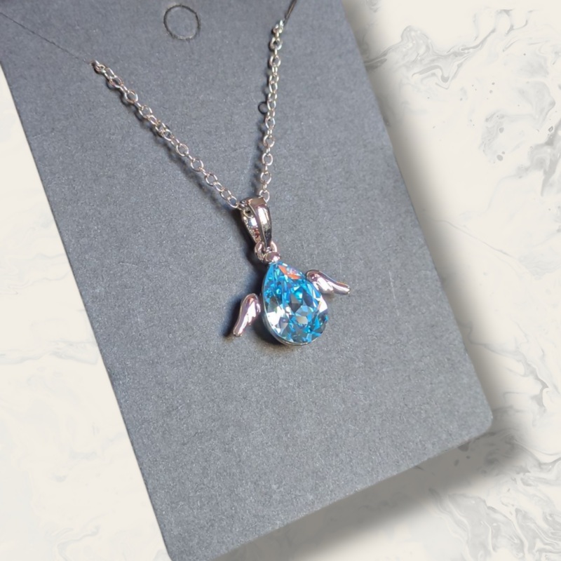 Precision Cut Crystal Angel Wing Necklace – Blue
