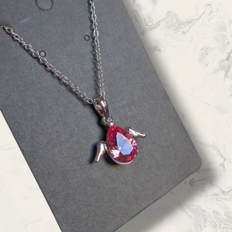 Precision Cut Crystal Angel Wing Necklace – Pink