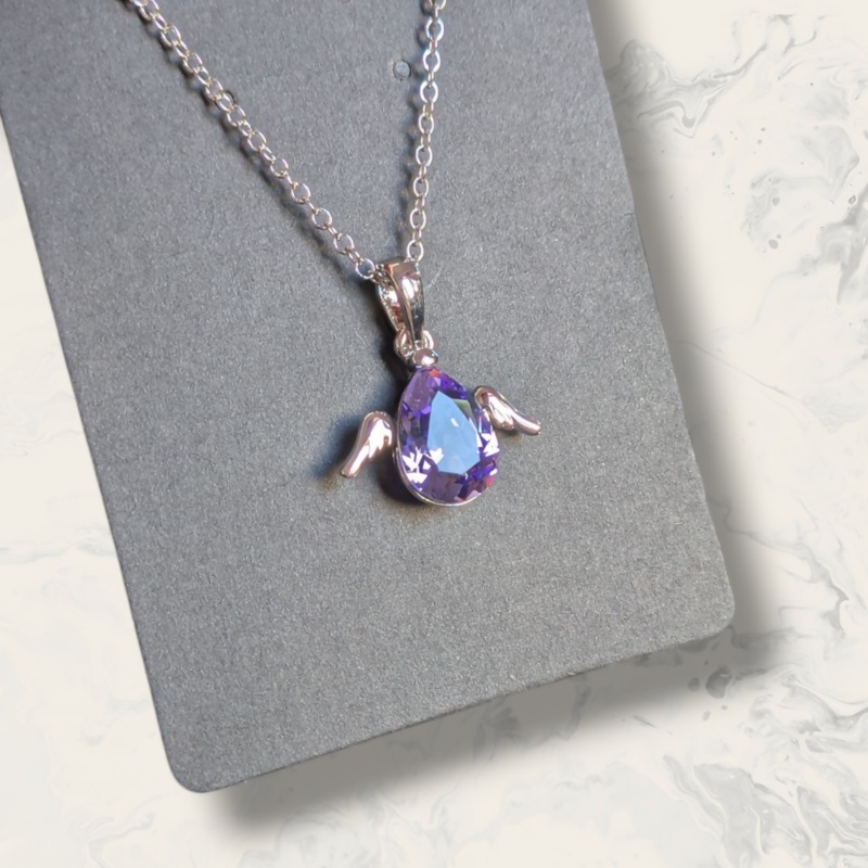 Precision Cut Crystal Angel Wing Necklace – Purple
