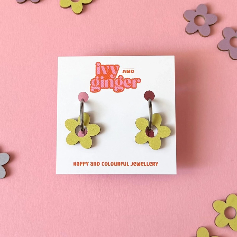 Statement Flower Shaped Hoop Earrings in Pistachio