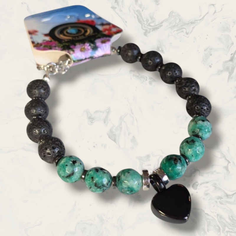African Turquoise & Lava Stone Memorial Urn Bracelet
