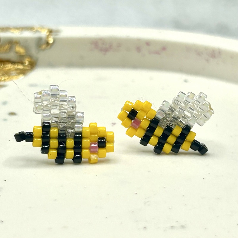 Beaded Bee Earrings  Handmade Bumblebee Studs