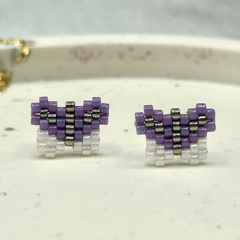 Beaded Butterfly Earrings  Handmade Seed Bead Studs