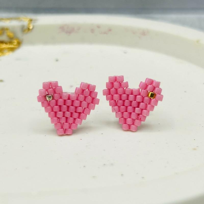 Beaded Heart Earrings  Handmade Seed Bead Jewellery for Valentines & Gifts