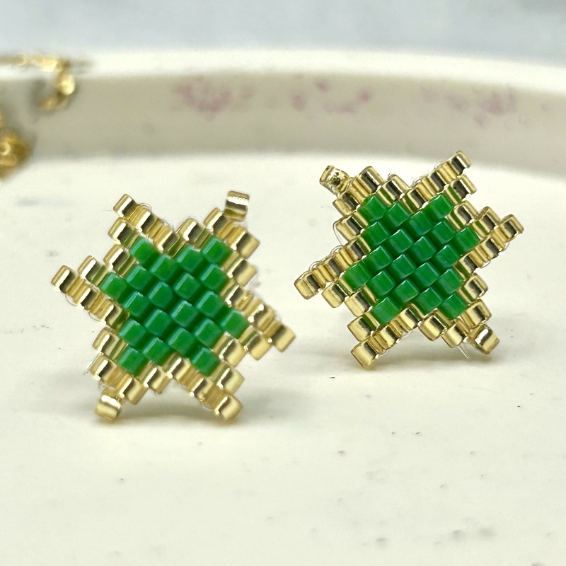 Beaded Star Earrings  Handmade Seed Bead Studs