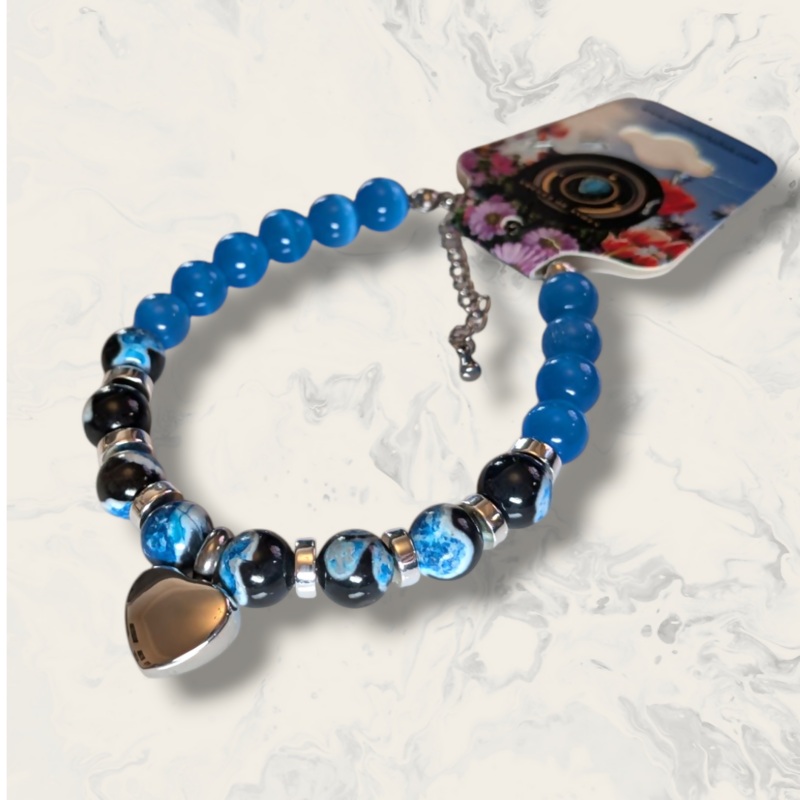 Blue Agate & Blue Cat Eye Memorial Urn Bracelet