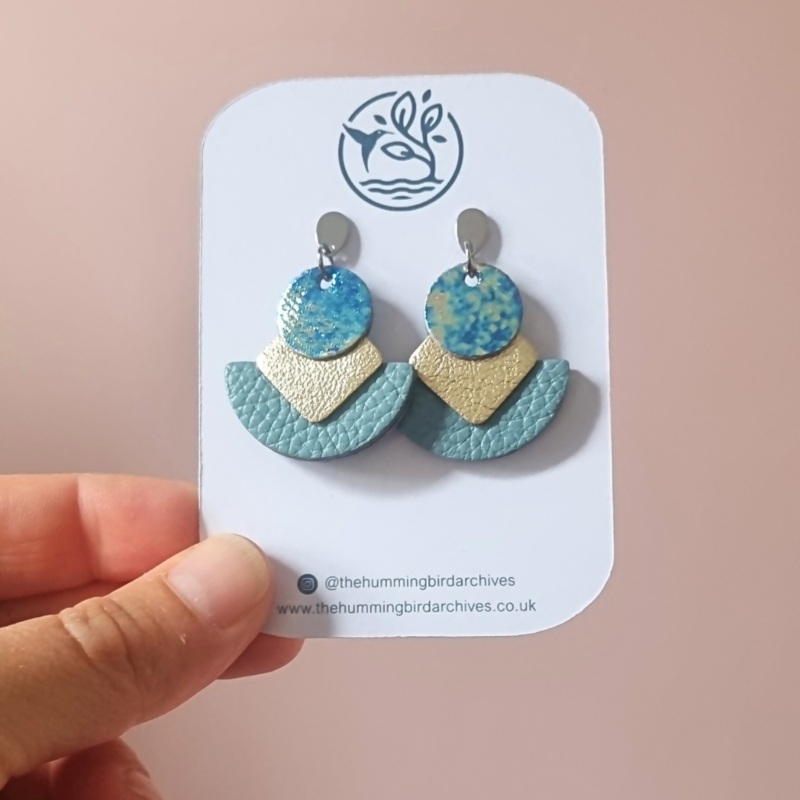 Blue and Gold Earrings|stud|Hook
