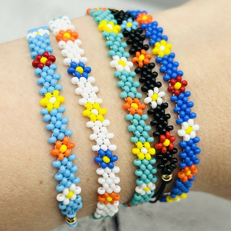 Bright Flower Beaded Bracelets  Handmade Unique Colours