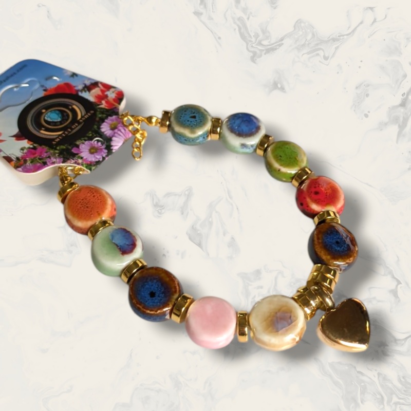 Ceramic Colourful Flat Bead Memorial Urn Bracelet