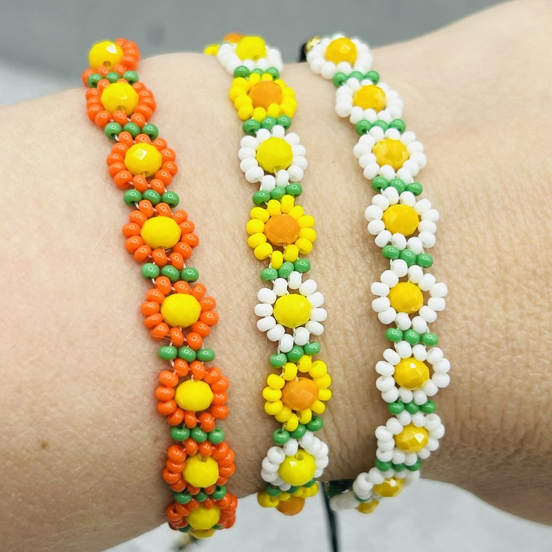 Citrus Daisy Beaded Bracelets  Handmade in Orange, Yellow & White Variants
