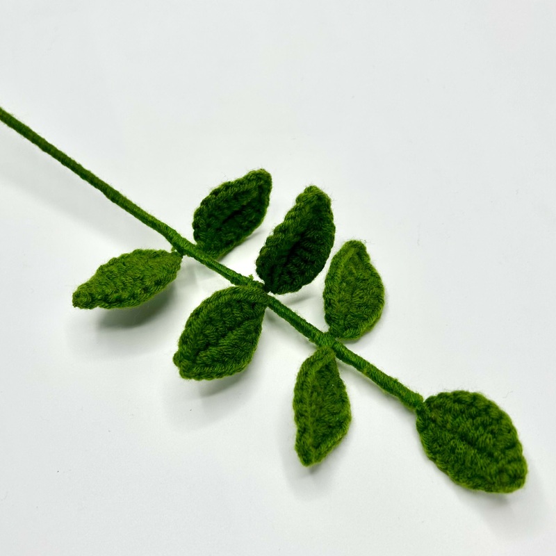 Crochet Green Leaf Stem  Handmade Botanical Yarn Accent