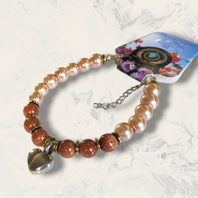 Gold Stone & Rose Gold Glass Bead Memorial Urn Bracelet