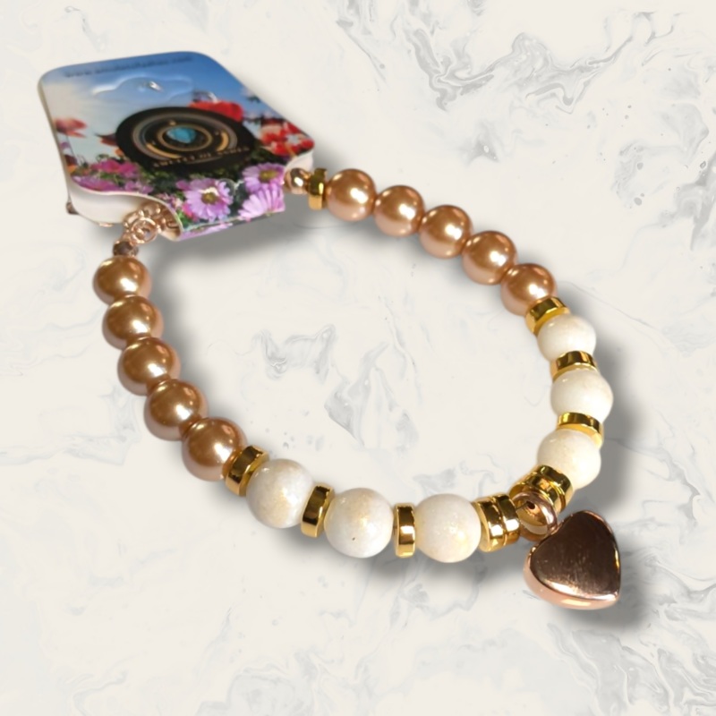 Golden Jasper & Rose Glass Bead Memorial Urn Bracelet