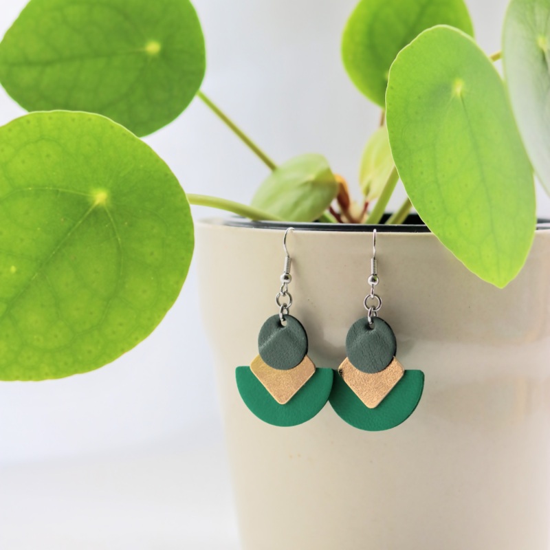 Green and Gold Earrings|stud|Hook