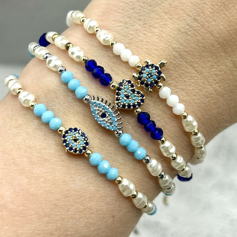 Hand-Strung Glass Bead Adjustable Bracelet – Mediterranean Evil Eye Charms